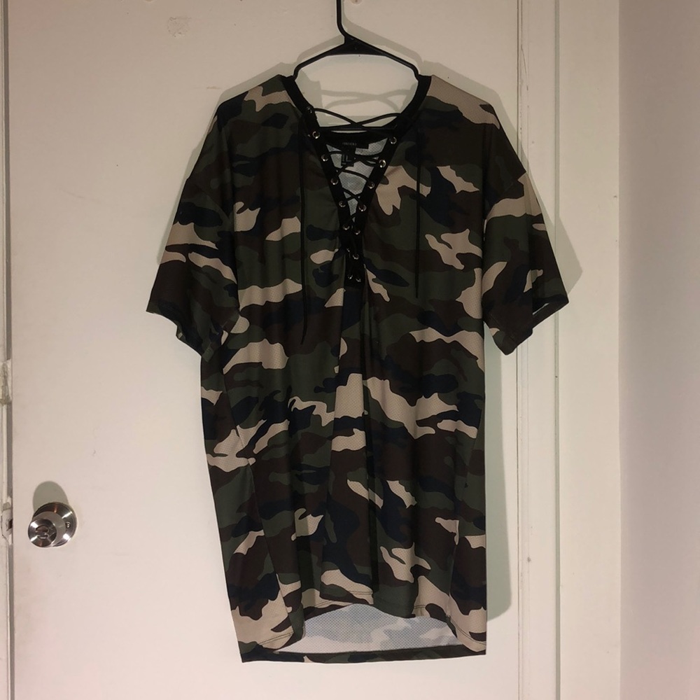 Forever 21 Camo Oversized V-Neck